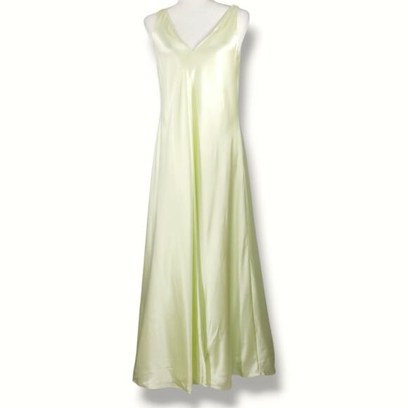 Banana Republic Serenade Silk Charmeuse V Neck Slip Maxi Dress Frosted Celery S - Picture 3 of 11